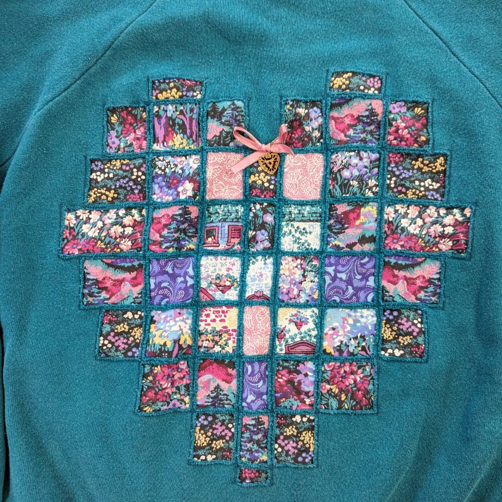 Teal Patchwork Heart Crewneck Sweatshirt - Picture 2 of 8
